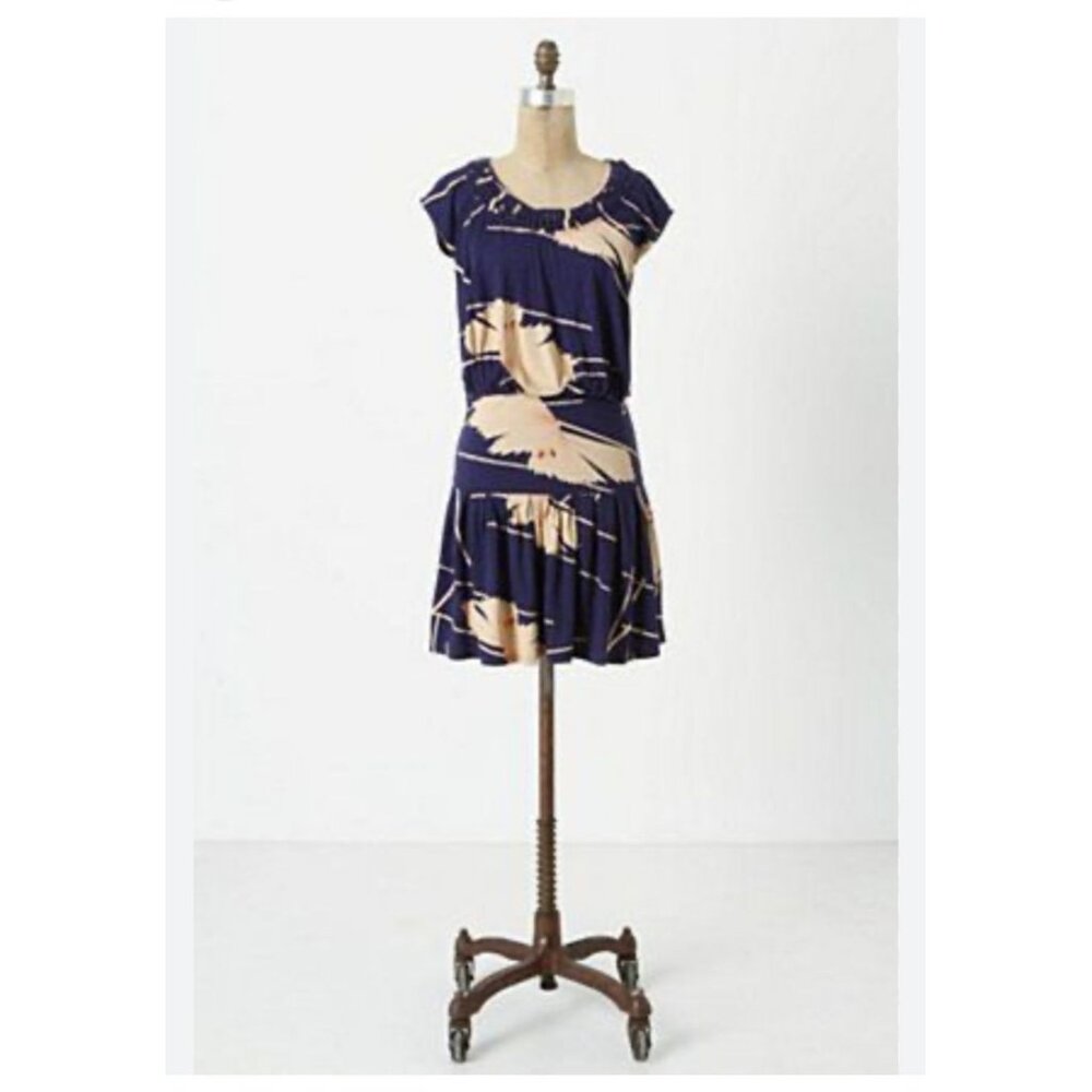 LEIFNOTES Scattered Stellata Anthropologie Size Medium Blue Crane Bird Dress
